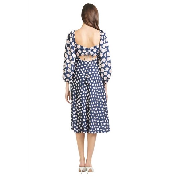 NWT SACHIN + BABI Melody Dress Ikat Blue/ Pink Midi Casual Cutout Puff Sleeve 2 - Picture 5 of 14